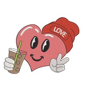 Little Heart with Ice Coffee Embroidery Design, Embroidery Design, Beanie Embroidery, Ice Coffee