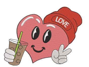 Little Heart with Ice Coffee Embroidery Design, Embroidery Design, Beanie Embroidery, Ice Coffee