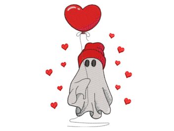 Love Cute Valentine Ghost Embroidery Designs, Heart Cute Ghost Embroidery Designs