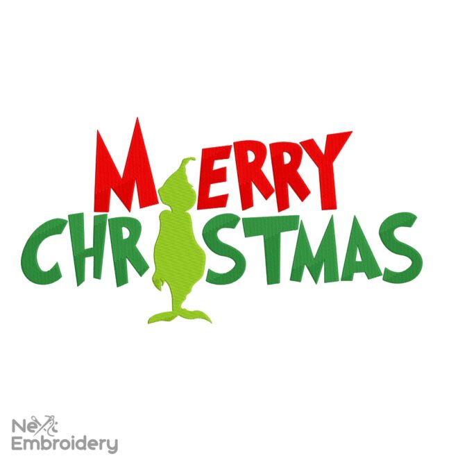 Merry Christmas Grinch Embroidery Design