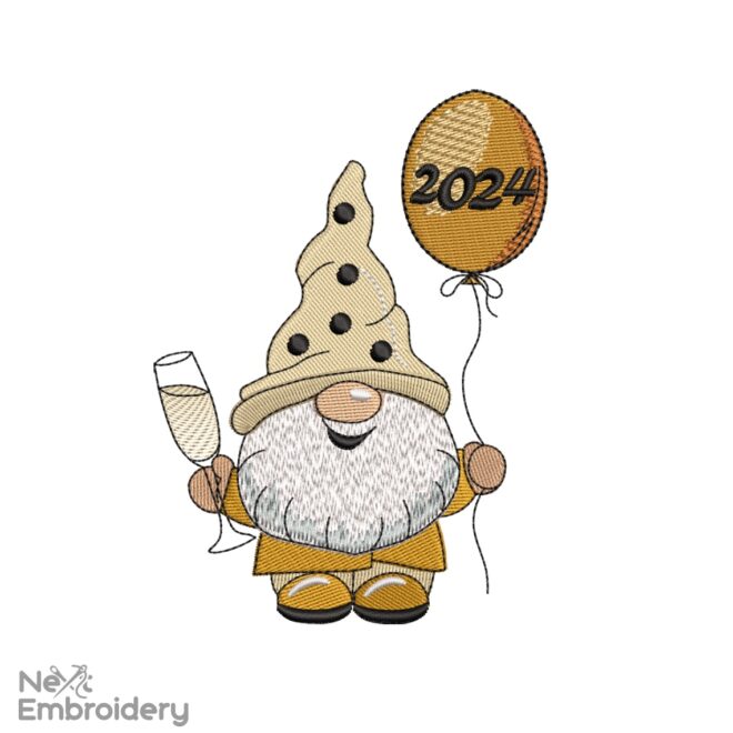 New Year 2024 Gnome Embroidery Designs, Christmas Decor Machine Embroidery File