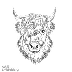 Scottish Highland Cow Embroidery Design, Line art Embroidery Design, Minimalist Machine Embroidery Design