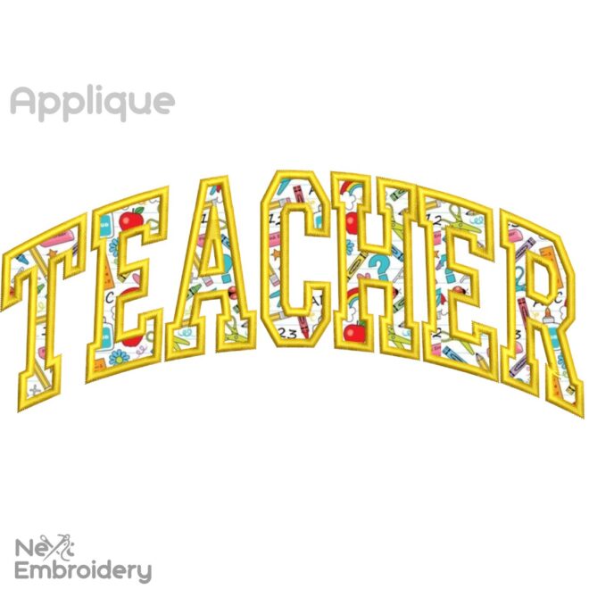 Teacher Embroidery Design, Applique Back to School Machine Embroidery File