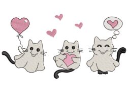 Cute Cat Ghost Valentines Embroidery Design