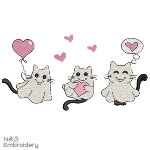 Valentine Embroidery Designs, Valentines Day Embroidery Designs, Cute Cat Ghost Valentines