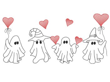 Valentine Ghosts Embroidery Designs, Love Cute Ghost Embroidery Designs, Machine Embroidery File