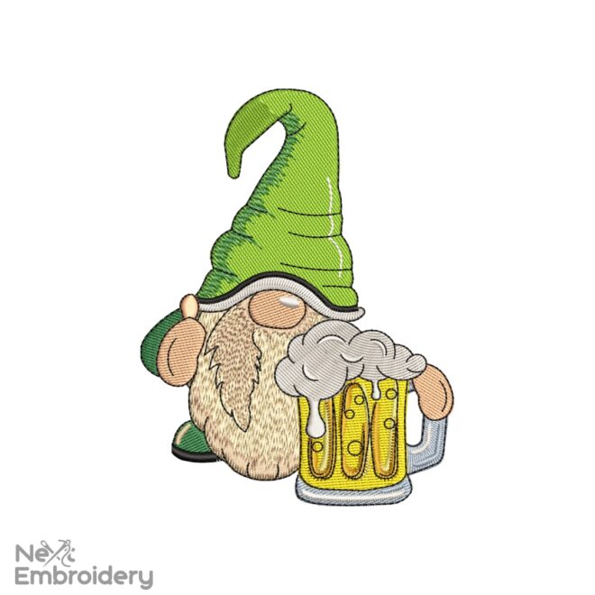 Beer Gnome Embroidery Designs, StPatrick Lucky Holiday Embroidery Designs, Irish, Shamrock, Lucky, Happy Embroidery Design