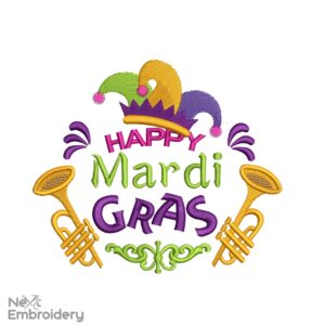 Happy Mardi Gras Embroidery Designs, Holiday Embroidery Designs, New Orleans Festival Machine Embroidery File