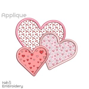 Hearts Applique Embroidery Design, Valentine Applique Machine Embroidery, St Valentines Day Embroidery Design