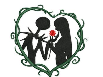 Jack and Sally Heart Embroidery Design, Nightmare Before Christmas Embroidery Design