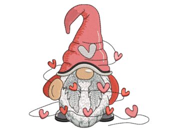 Lovely Gnome Embroidery Design, Valentines day Embroidery Designs