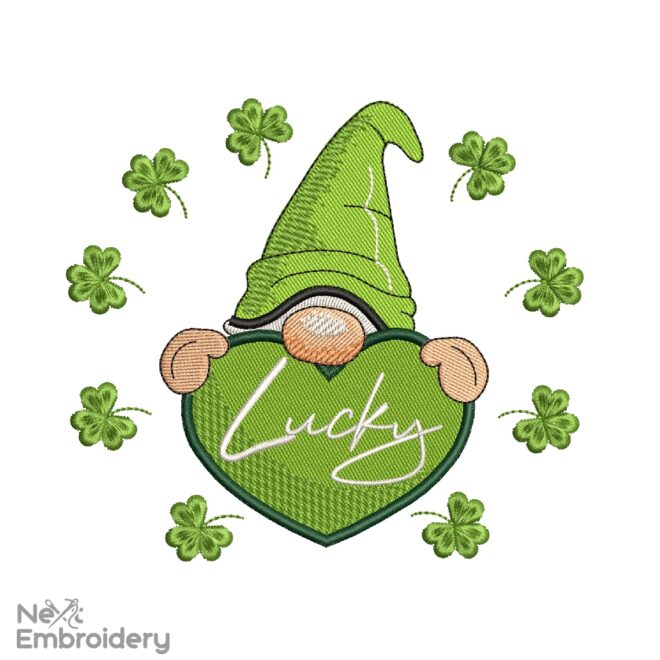 Lucky Gnome Patricks Day Embroidery Designs, Holiday Embroidery Designs, Irish, Shamrock, Lucky, Happy Embroidery Design
