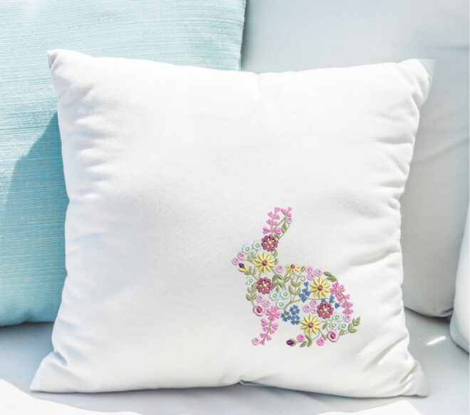 Mini Floral Rabbit Embroidery Design, Easter Embroidery Designs