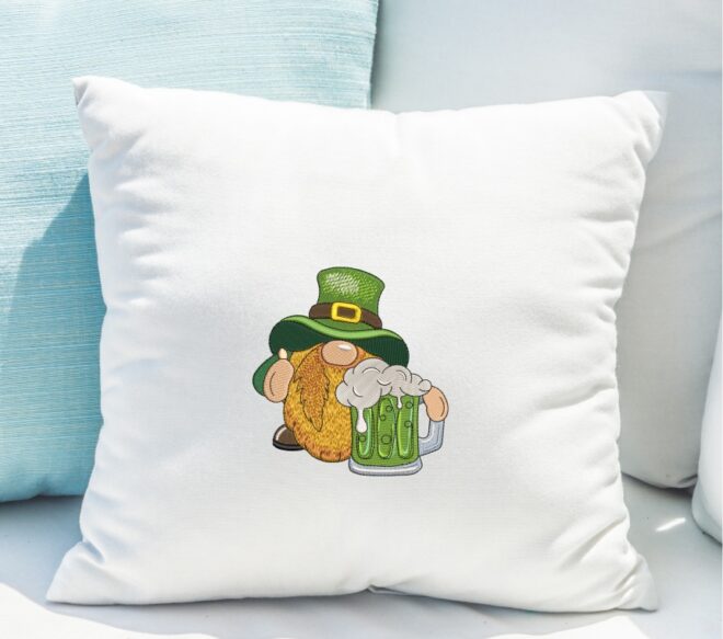 Saint Patrick Gnome with Beer Embroidery Designs, Patricks Day Lucky Holiday Embroidery Designs, Irish, Shamrock, Lucky