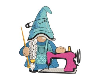 Sewing Girl Gnome Embroidery Design, Gnome with Sewing Machine Embroidery Designs, Knitting Embroidery Design