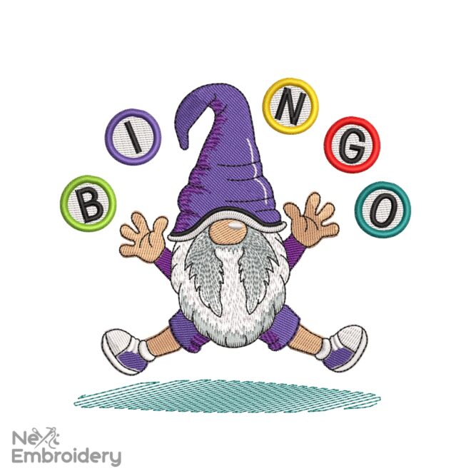 Bingo Gnome Embroidery Design, Bingo Player Embroidery designs