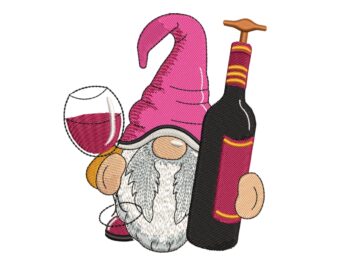 Bottle of Wine Gnome Embroidery Design, Wine Embroidery Design