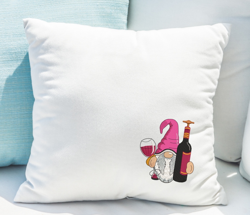 Bottle of Wine Gnome Embroidery Design, Wine Embroidery Design