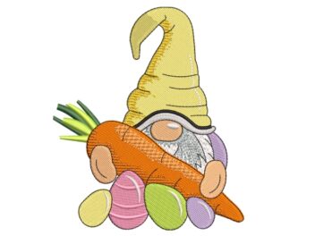 Easter Gnome with Carrot Embroidery Design, Gnome Easter Egg Embroidery Designs, Holiday Embroidery Designs