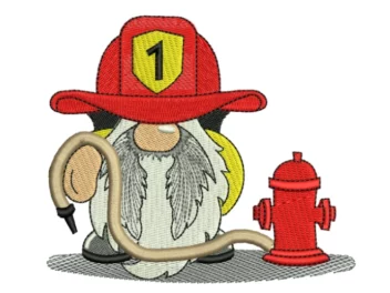 Firefighter Gnome Embroidery Design, Fireman Machine Embroidery Design