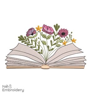 Floral Book embroidery design, Read More Books embroidery design, Booktok Machine embroidery file