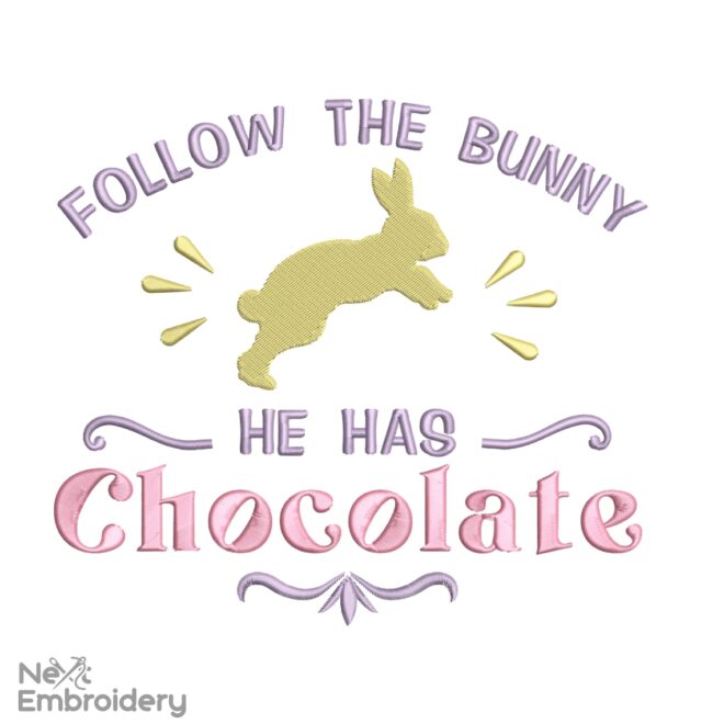 Follow The Bunny Embroidery Design, Easter Embroidery Designs