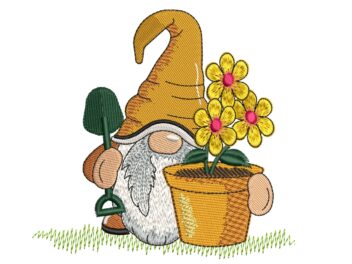 Garden Gnome Embroidery Design, Gardener Embroidery Design