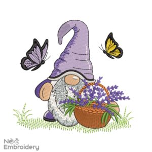 Lavender Gnome Embroidery Design, Spring Easter Embroidery Designs, Holiday Embroidery Designs