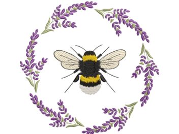 Levander Bee Embroidery Design, Spring wreath design