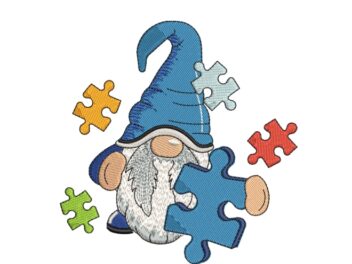 Puzzle Gnome Embroidery Design, Autism Embroidery Design