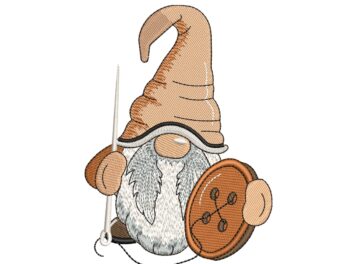 Sew Gnome Embroidery Design, Sewing Button Embroidery Designs