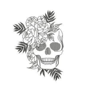 Skull with flower Embroidery Design, halloween embroidery design, spooky season, Line Art Skull design