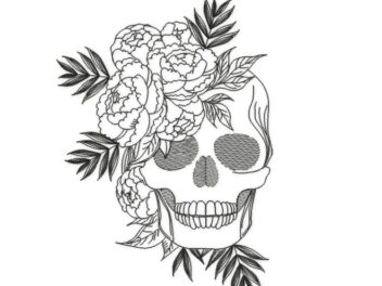 Skull with flower Embroidery Design, halloween embroidery design, spooky season, Line Art Skull design