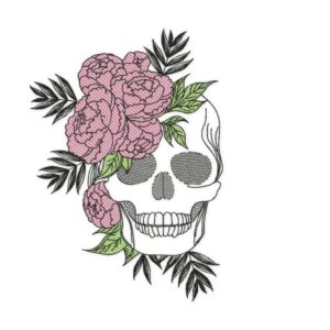 Skull with flowers Embroidery Design. Boho design