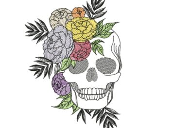 Skull with Roses Embroidery Design. Boho Gypsy Rose Bohemian Skull.