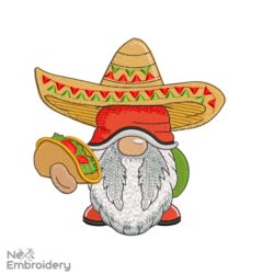 Taco Gnome Embroidery Design, Mexican Cinco de Mayo Embroidery Designs, Amigo