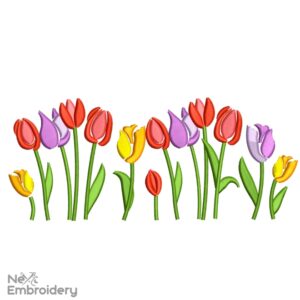 Tulips Embroidery Design, Wildflowers Garden Spring Embroidery Designs
