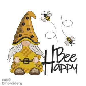 Bee Happy Embroidery Design, Summer Gnome Girl Embroidery designs, Bee Kind Machine Embroidery File