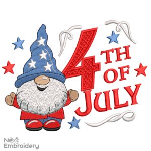 Happy 4th July Embroidery Design, Gnome