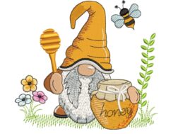 Honey Bee Gnome Embroidery Design