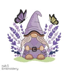 Lavender Girl Gnome Embroidery Design, Spring Easter Embroidery Designs