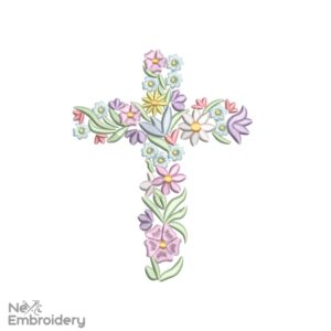 Mini Floral Cross Embroidery Design, Easter Embroidery Designs