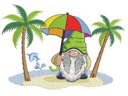 Summer Beach Gnome Embroidery Design