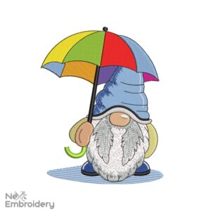Umbrella Gnome Embroidery Design
