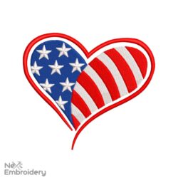 American Flag Heart Embroidery Designs, USA Patriotic Embroidery Design