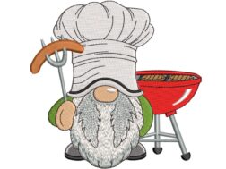 Barbecue Gnome Embroidery Design