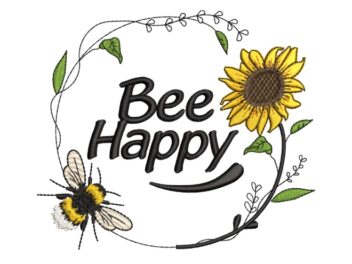 Bee Happy embroidery design, Machine embroidery file