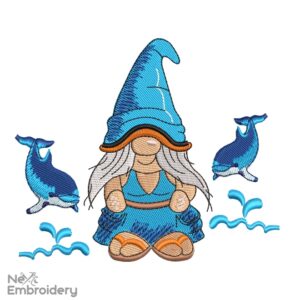 Dolphin Gnome Embroidery Design, Girl Gnome Summer Embroidery Designs