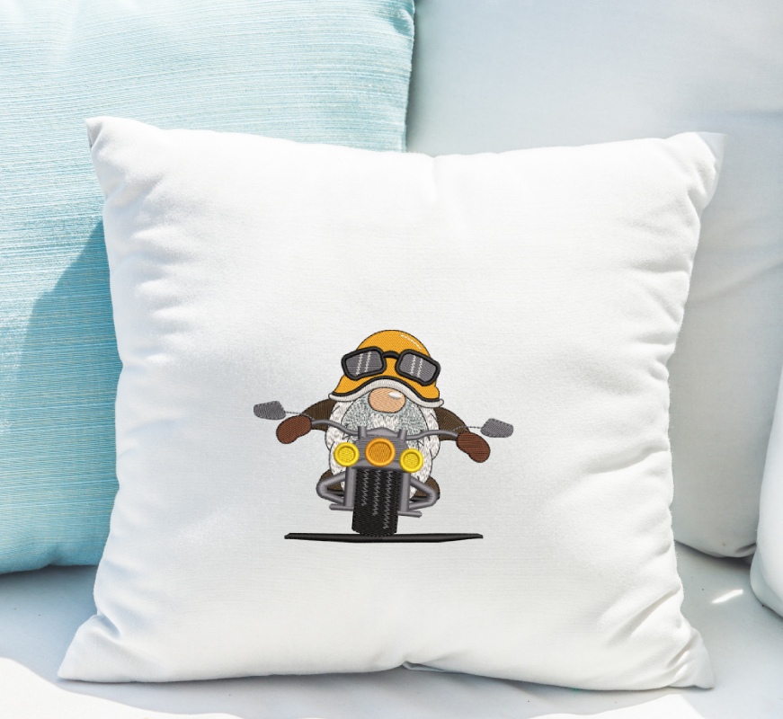 Easy Rider Gnome Embroidery Design, Motorycycle Embroidery Design