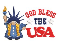 God Bless The USA Gnome Embroidery Design